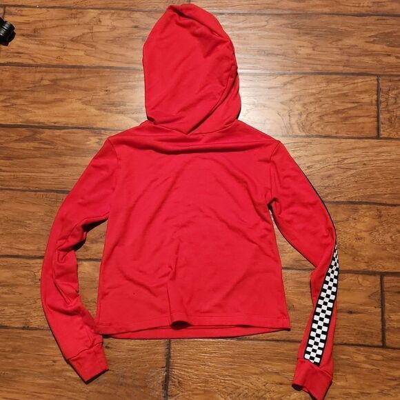 Riot Queen women's XS red lightweight hooded long sleeve checkered t-shirt - Picture 4 of 6
